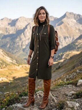 MICHAEL KORS BROWN Shirt Dress w/Chain & Grommet Detail on Collar -XS ) NWT $150